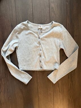 Sunday Best grey long sleeve button up crop top Small